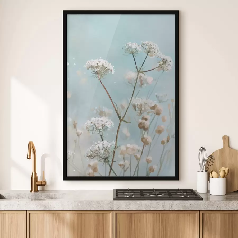 Fototapety Kvety Queen Anne's Lace v akvarelovom štýle na modrom pozadí f45722
