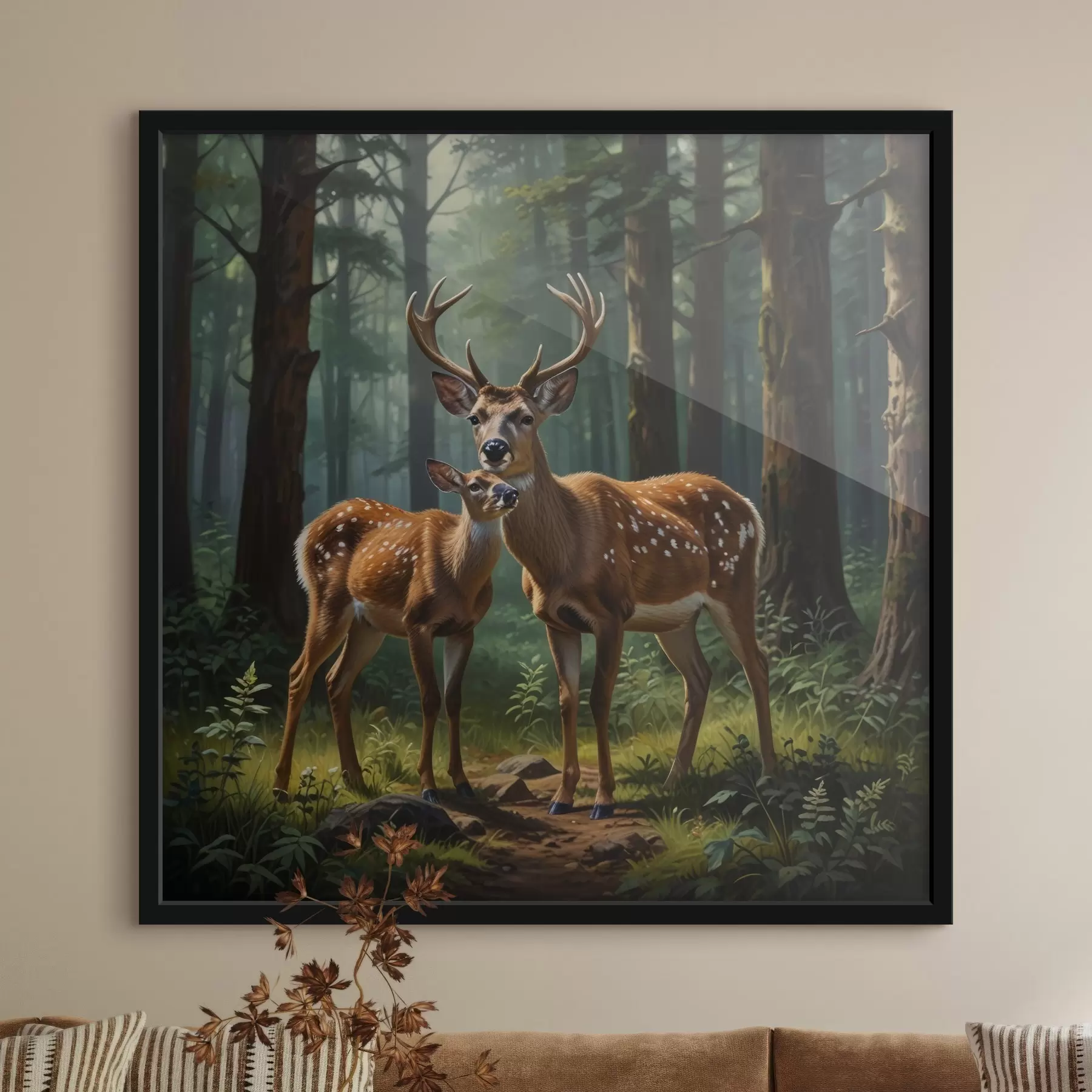Fototapety jeleň s mláďaťom v lese f45732