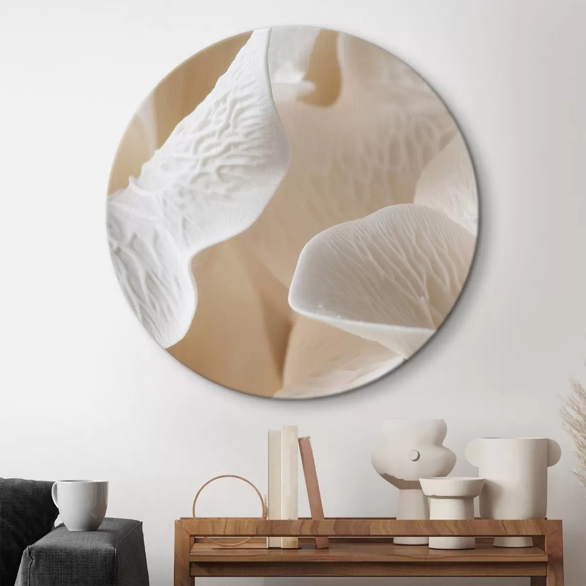 Okrúhle obrazy okvetné lístky s žilkami v béžových odtieňoch r45703