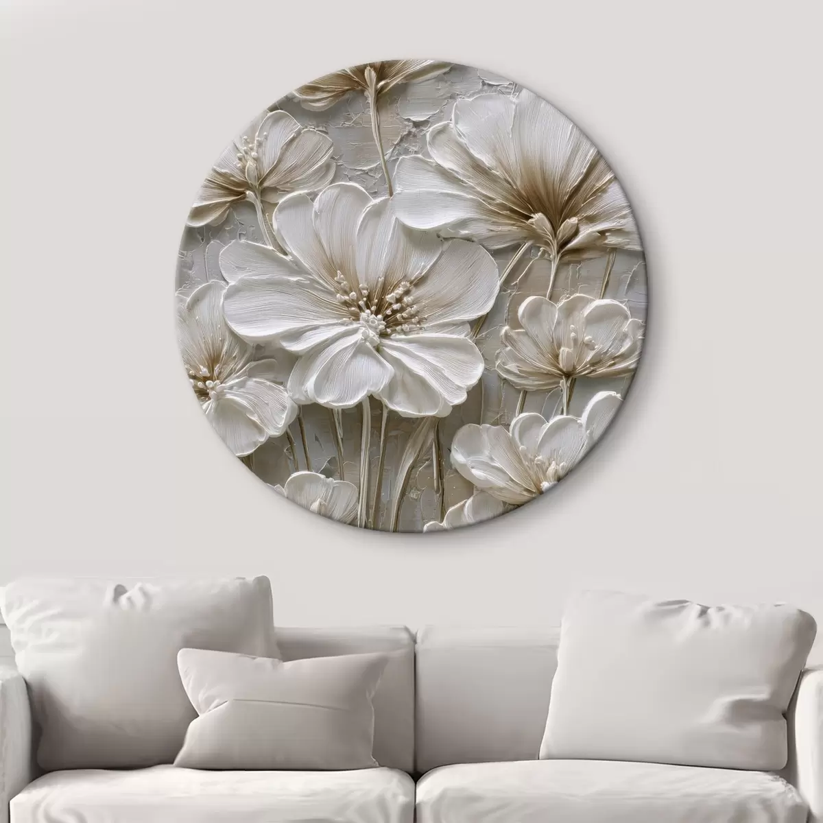 Okrúhle obrazy krémové kvety s imitáciou impasto štýlu r45712