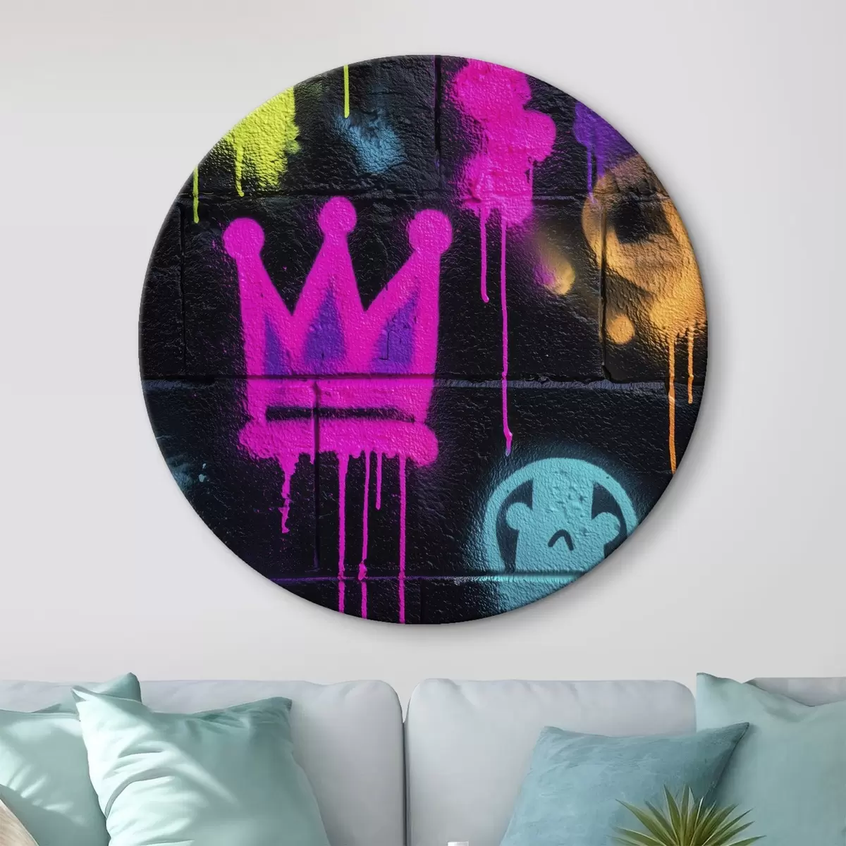 Okrúhle obrazy jasné pouličné graffiti na tmavom pozadí r45717