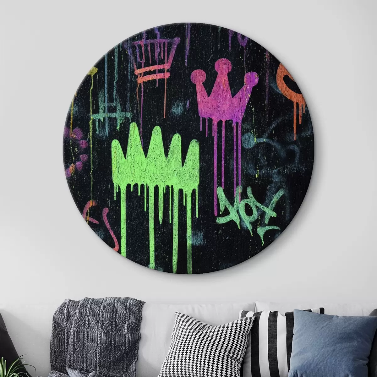 Okrúhle obrazy jasné pouličné graffiti na tmavom pozadí r45718