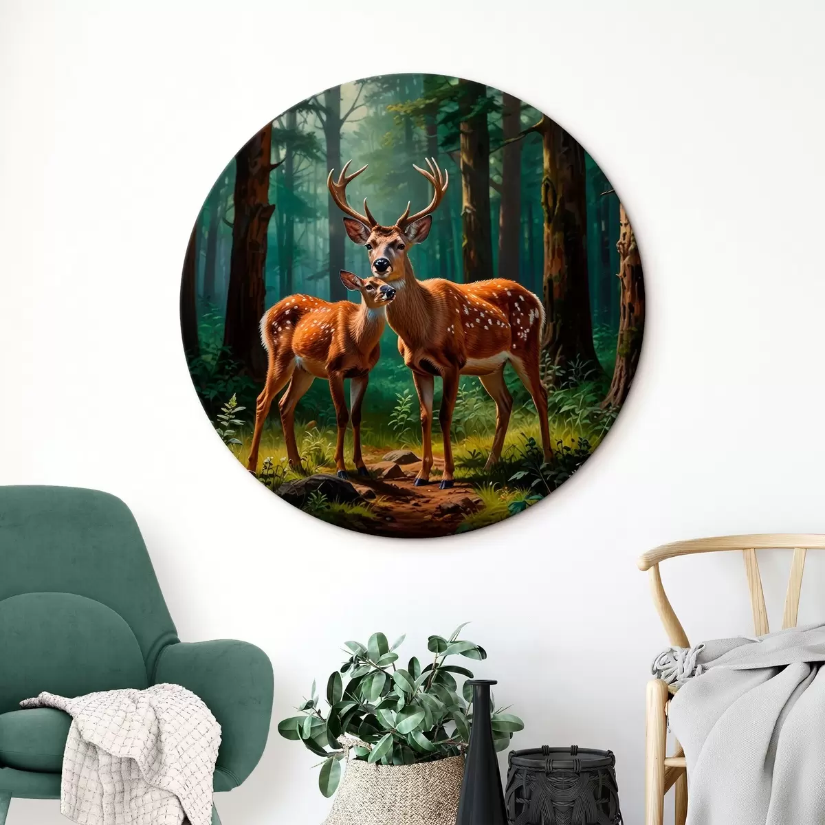 Okrúhle obrazy jeleň s mláďaťom v lese r45732