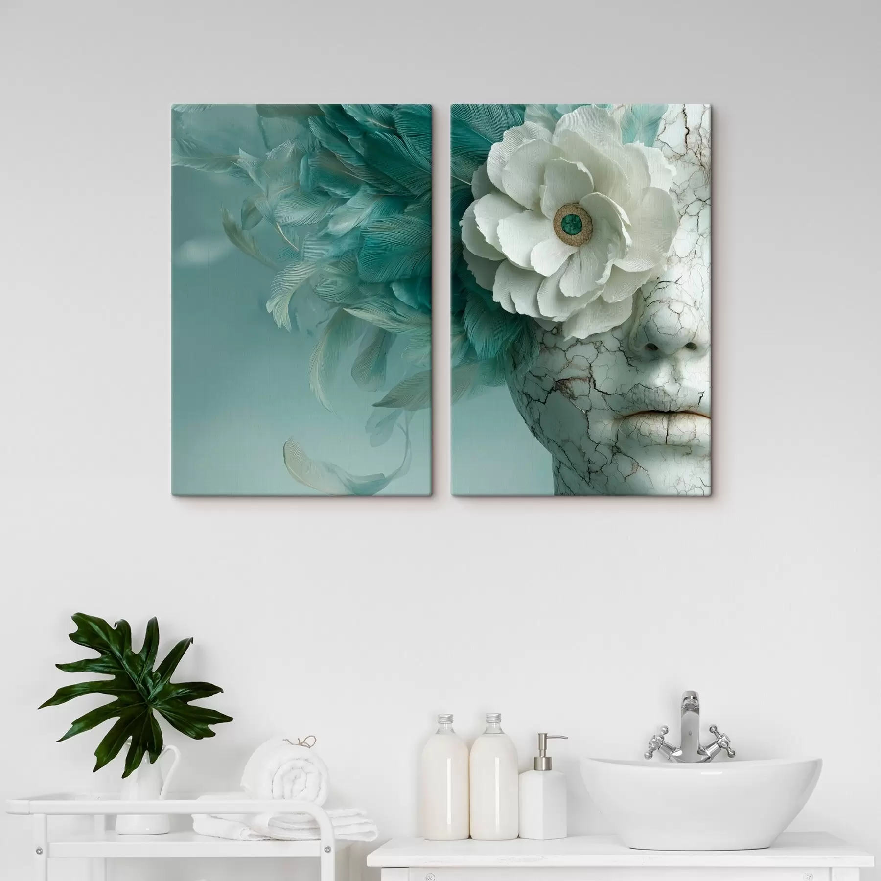 Obraz mramorová tvár dievčaťa s kvetinou a perami m00699