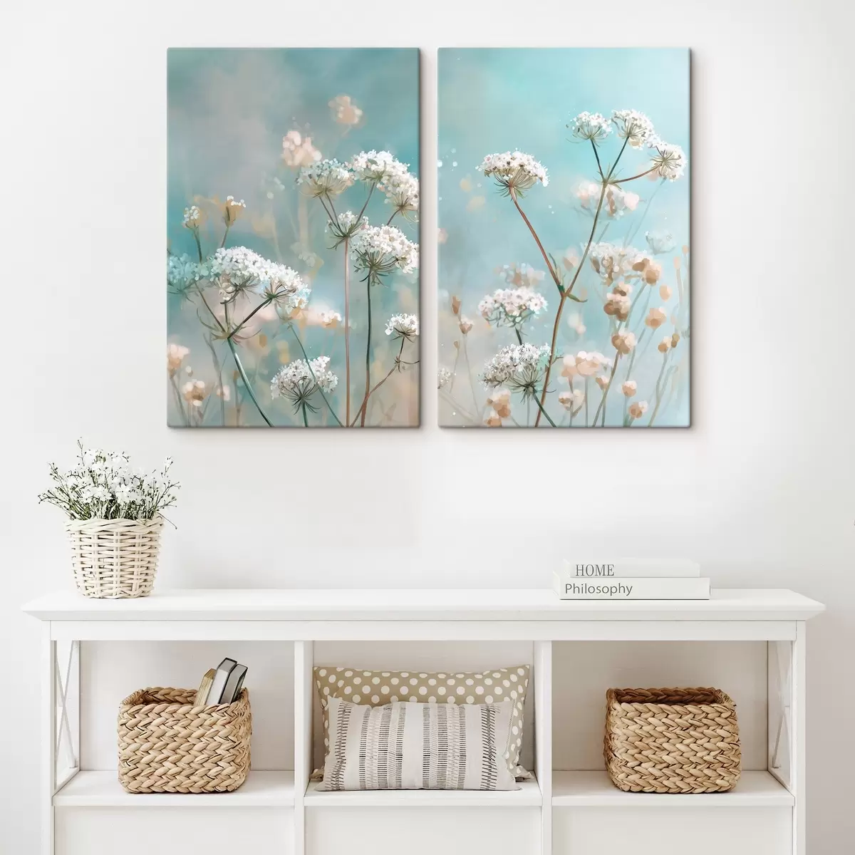 Obraz Kvety Queen Anne's Lace v akvarelovom štýle na modrom pozadí m00705