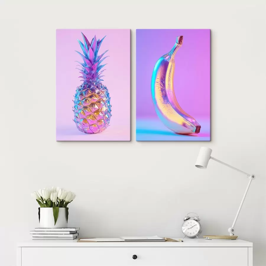 Obraz jasný lesklý ananás a banán v štýle pop art m00737