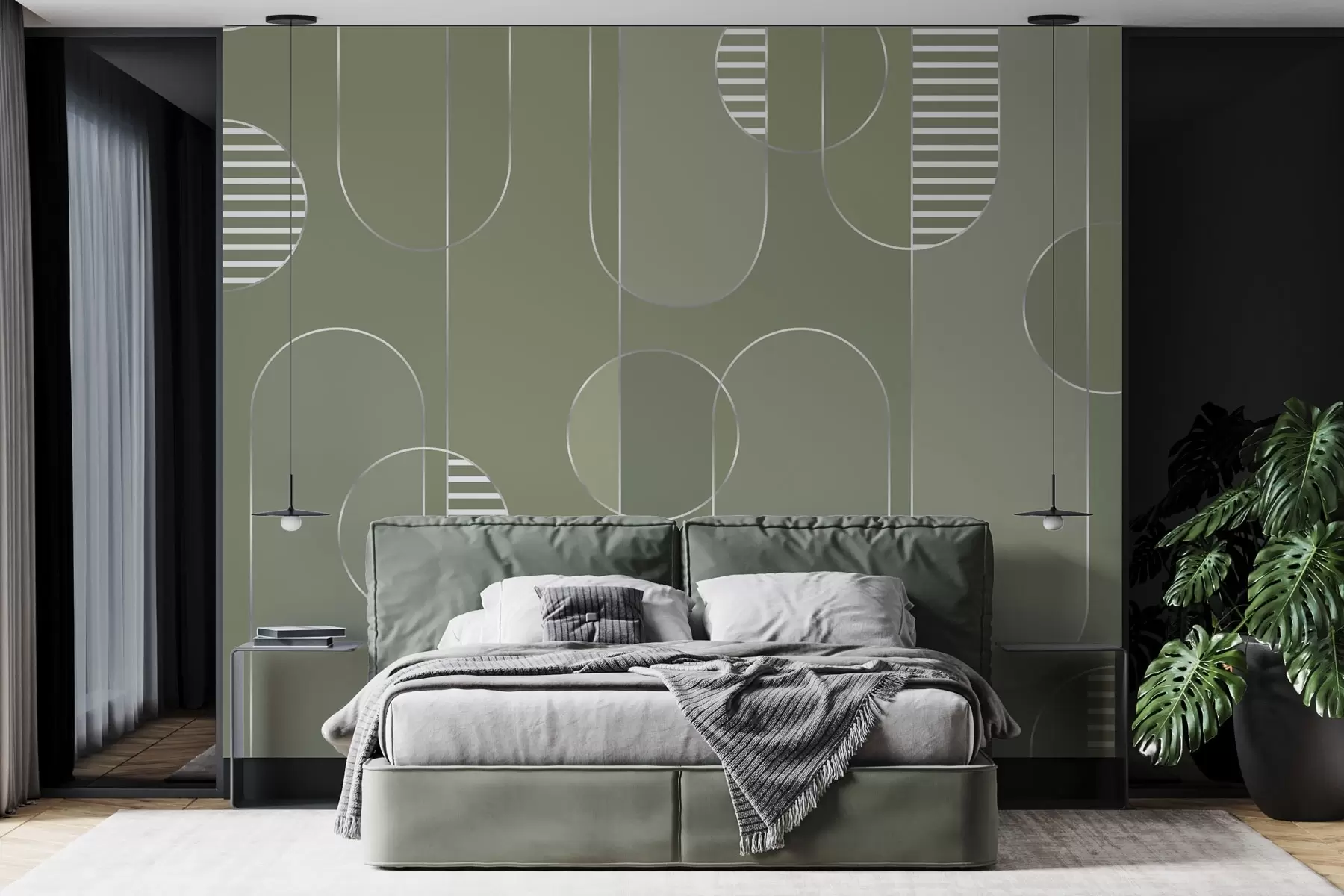 Fototapety Geometrická abstrakcia s tlmenými zelenými tónmi w04523