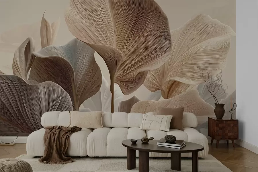 Fototapety Elegantné béžové listy s jemnou lineárnou štruktúrou w04549