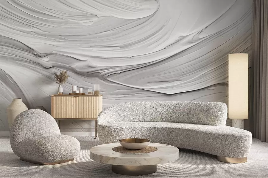 Fototapety Abstraktné textúrované biele ťahy štetcom imitujúce vírivý vzor, neutrálna, minimalistická moderná kompozícia w09394