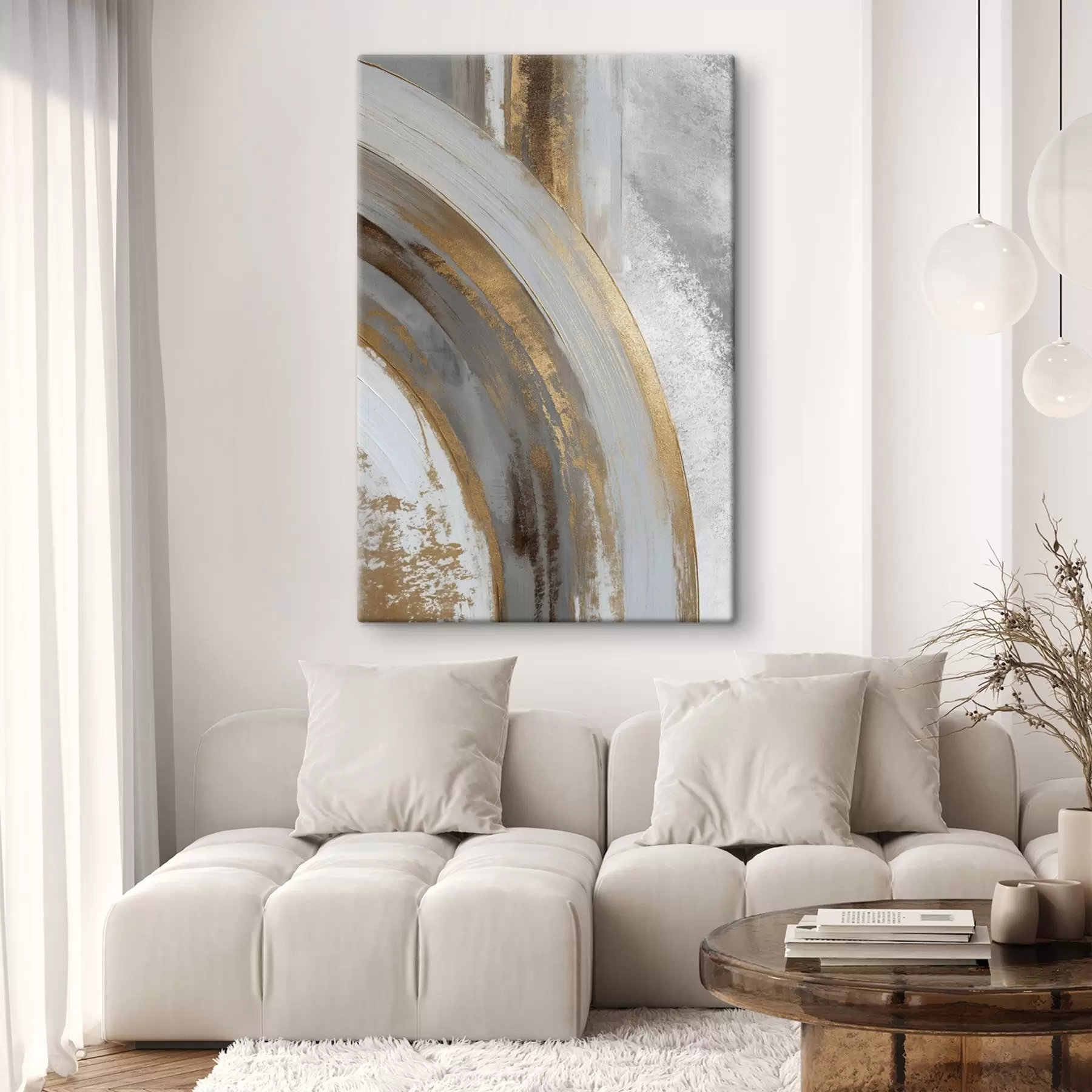 Obraz Abstraktné sivé a žlté polkruhy s45809