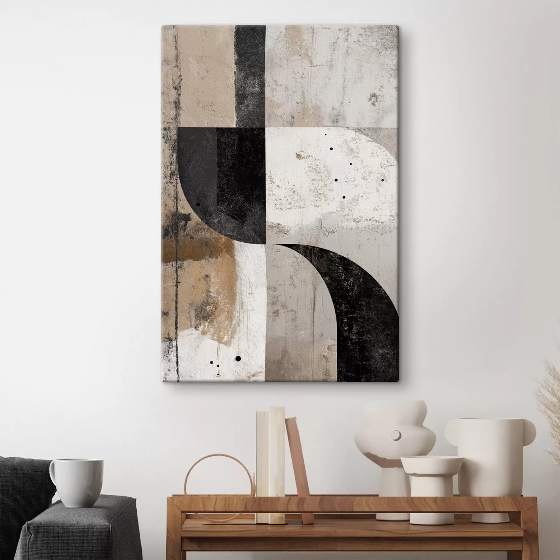 Obraz Geometrické tvary v béžových a čiernych odtieňoch s45811