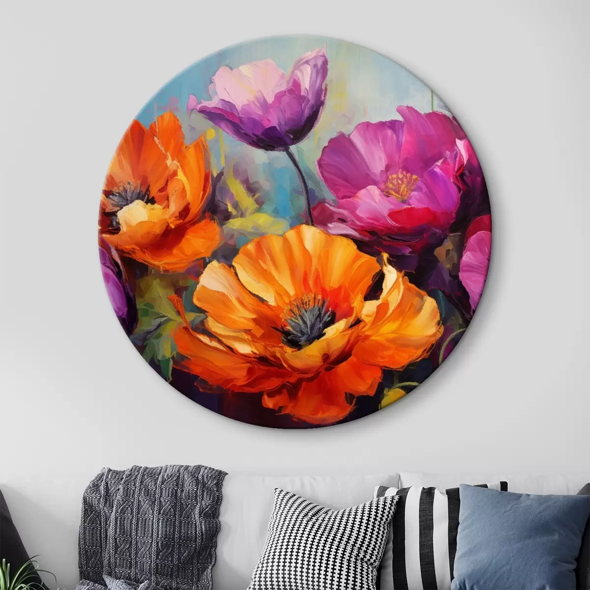 Okrúhle obrazy Svetlé maky v odtieňoch fialovej a oranžovej r45804