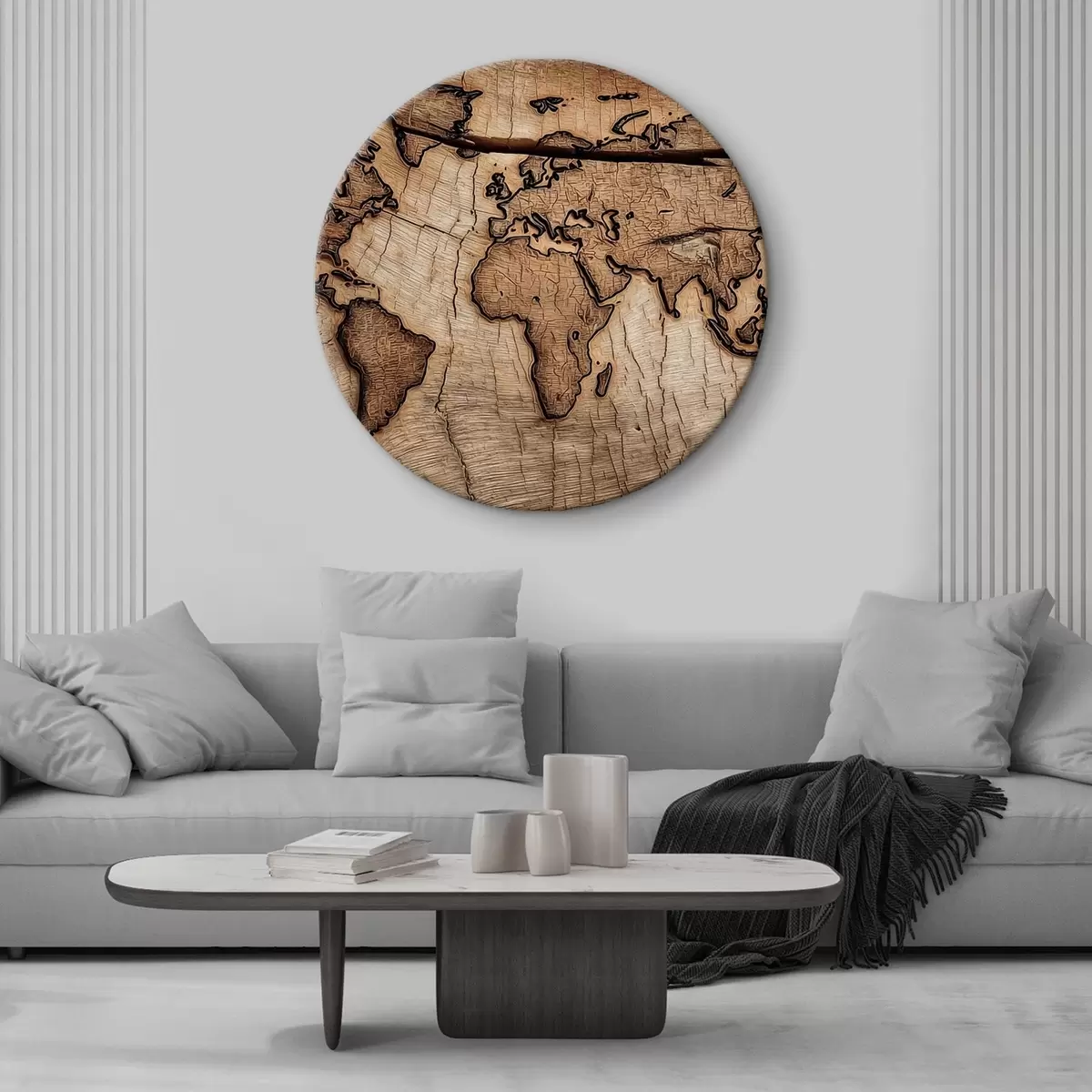 Okrúhle obrazy Gravírovaná drevená mapa sveta r45805