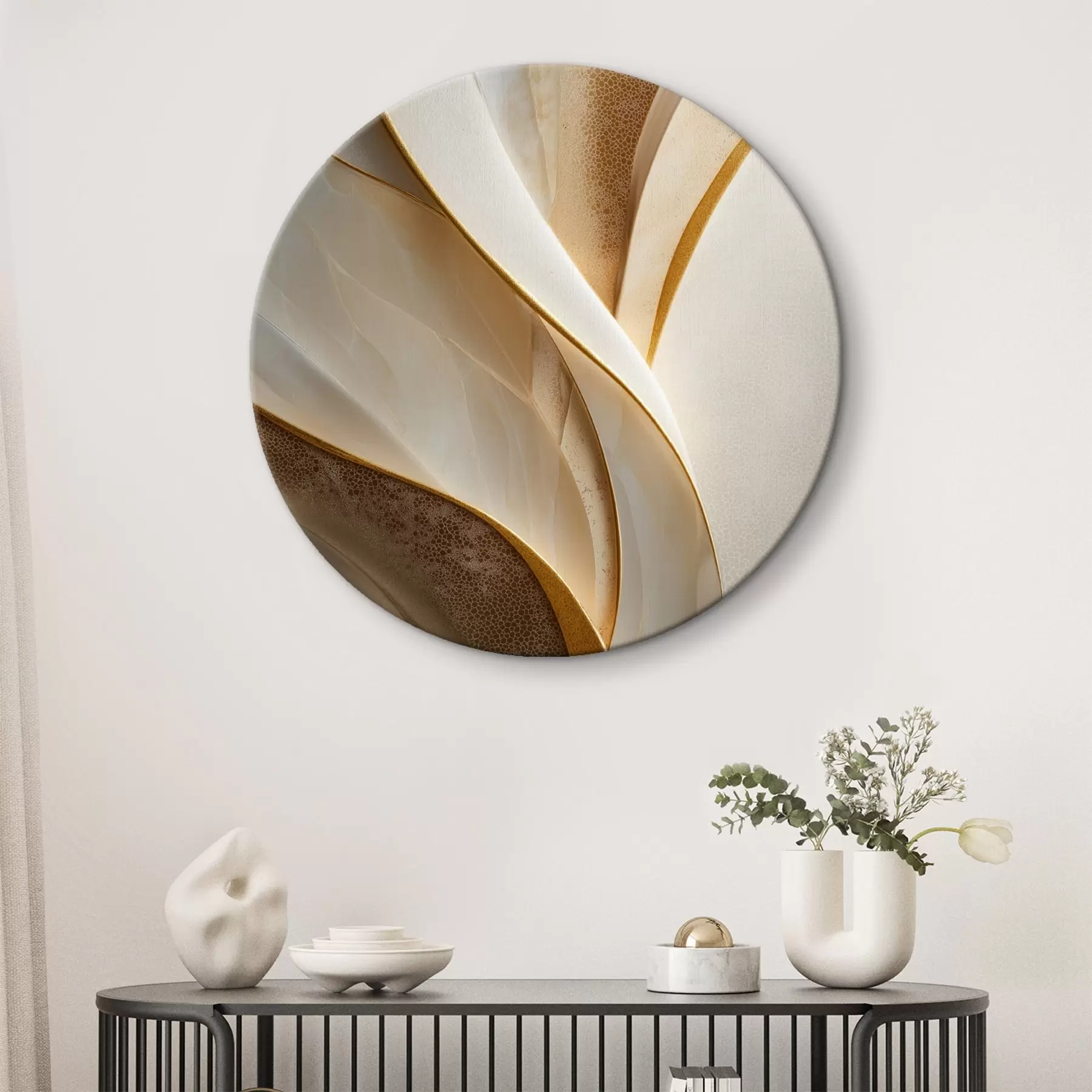 Obraz Abstraktné krivky so žltooranžovými a béžovými akcentmi r45807