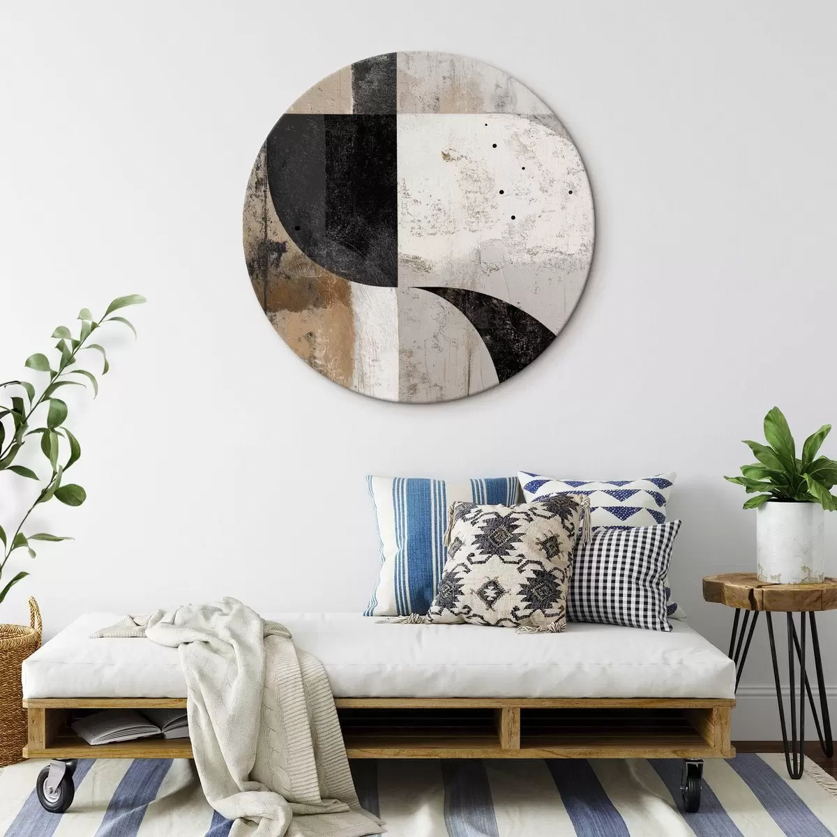 Okrúhle obrazy Geometrické tvary v béžových a čiernych odtieňoch r45811