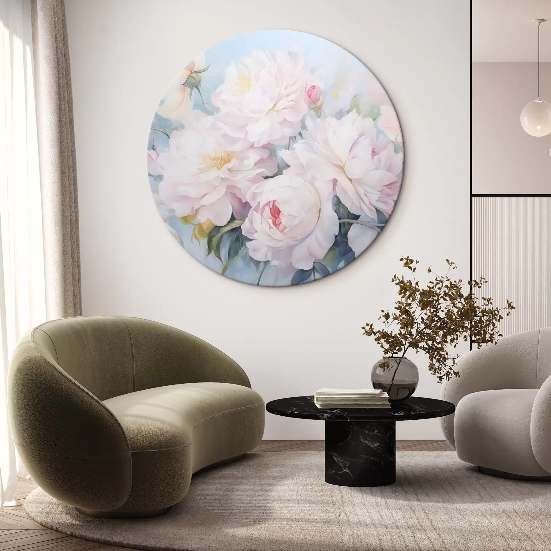 Obraz Jemné ružové pivonky na modrom pozadí r45813