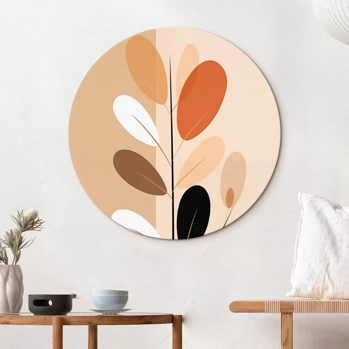 Okrúhle obrazy Minimalistická vetva s listami r45834