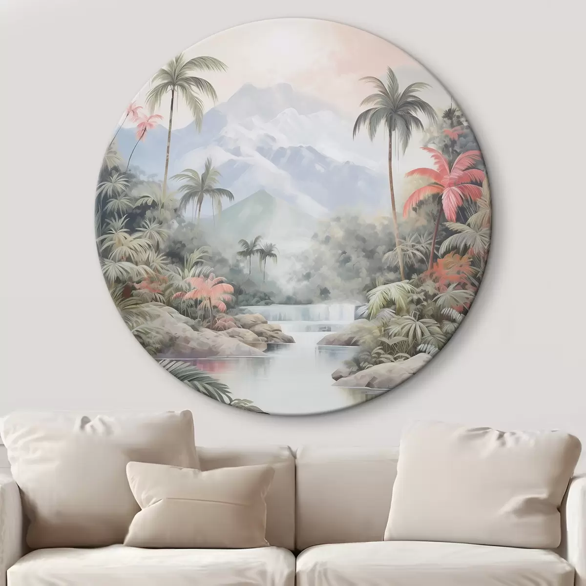 Okrúhle obrazy Rieka v tropickom pralese pred horami r45913