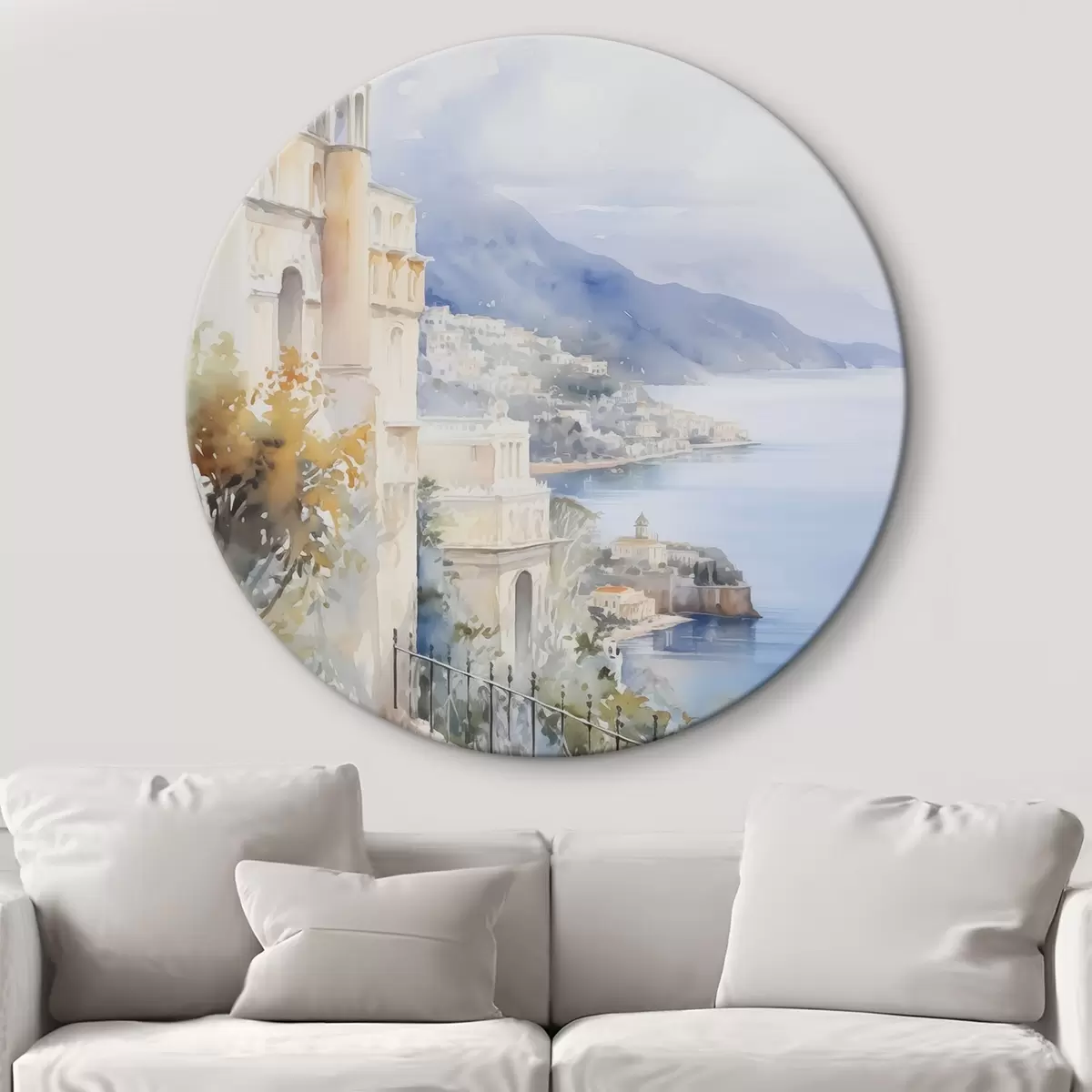 Okrúhle obrazy Zátoka v blízkosti mesta imitácia akvarelu r45979