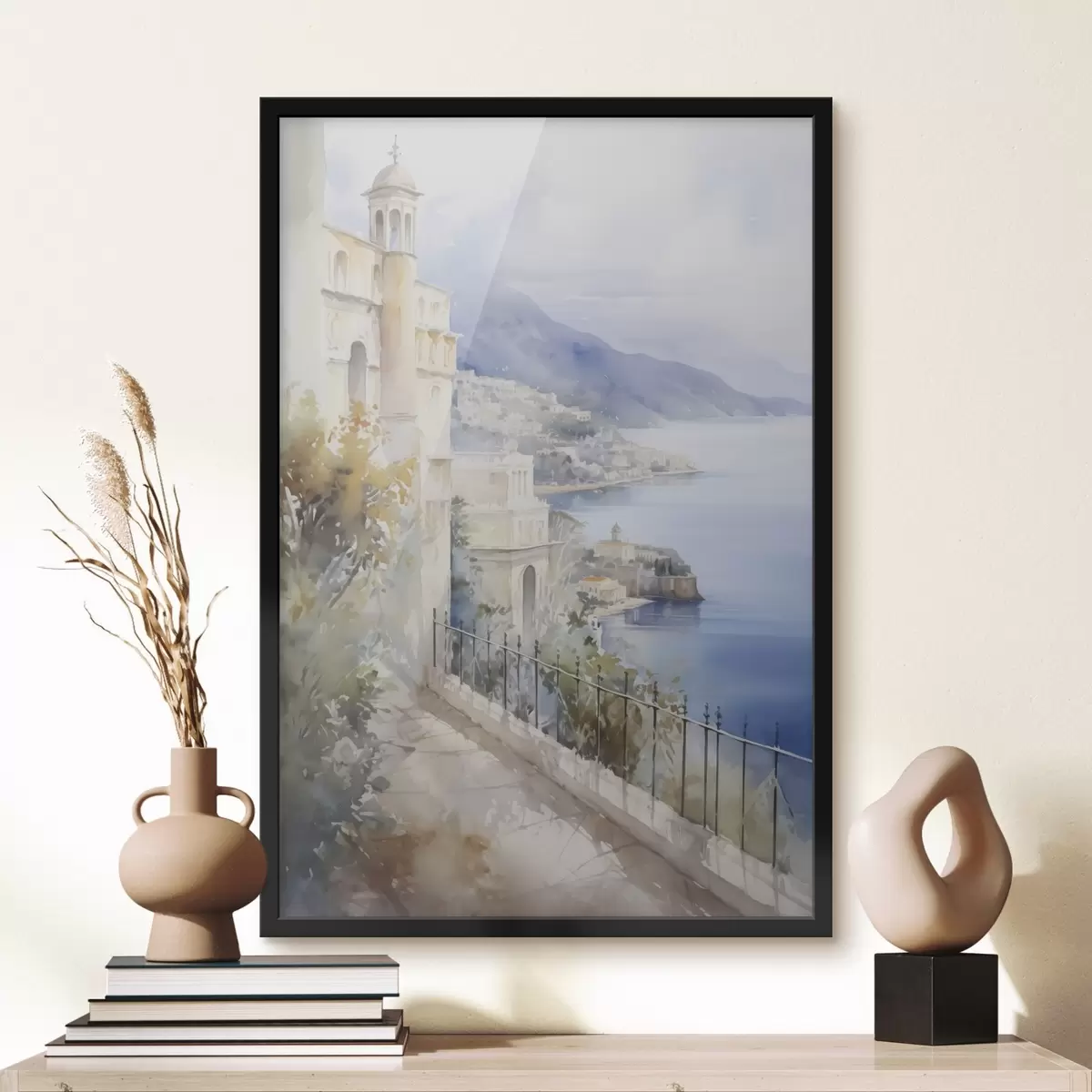 Plagáty Zátoka v blízkosti mesta imitácia akvarelu f45979