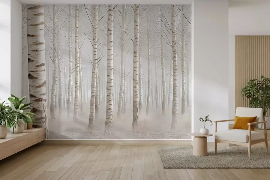 Fototapety Brezový les v hmle, ľahký minimalizmus w04574