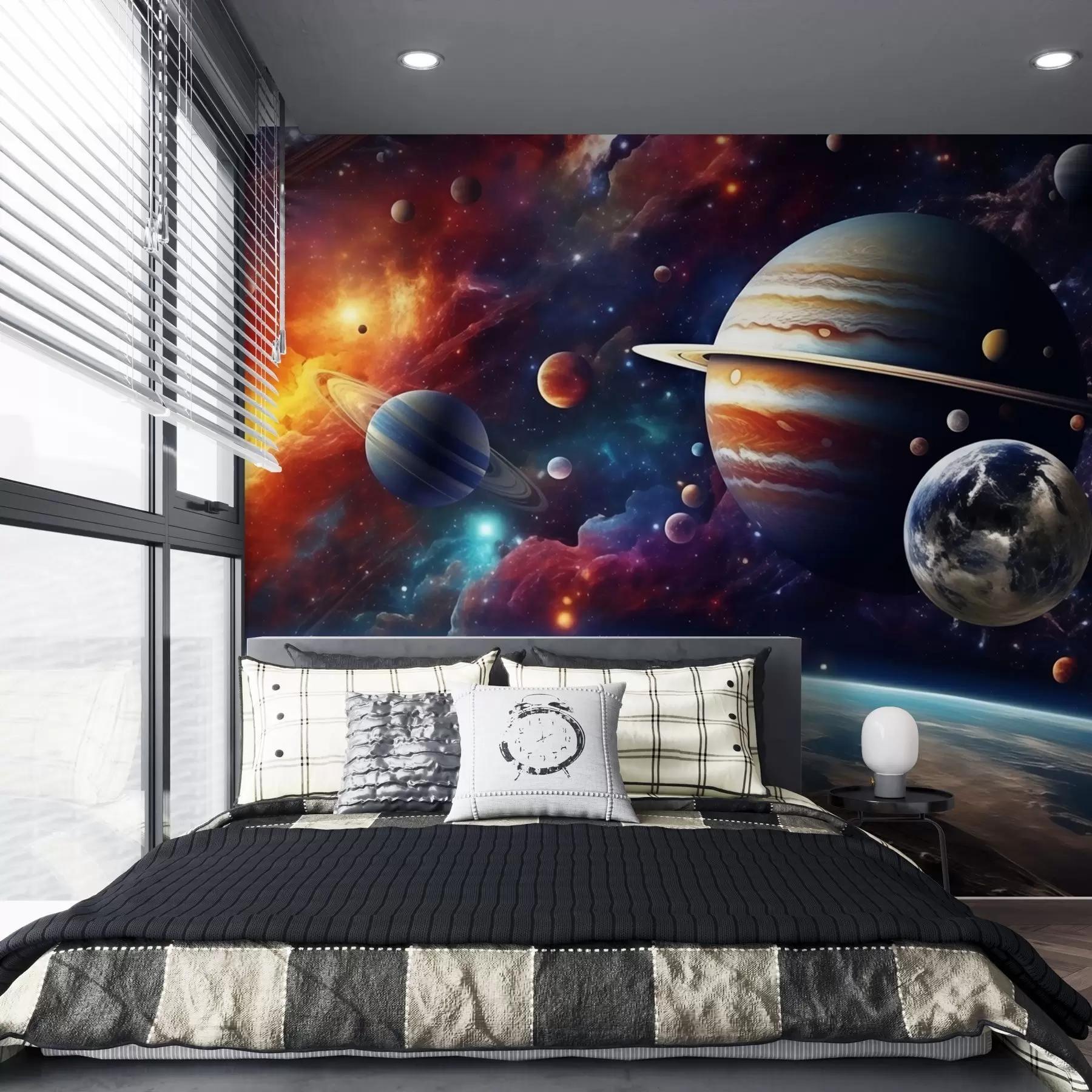 Fototapety Farebný vesmír s planétami a hmlovinami w04576
