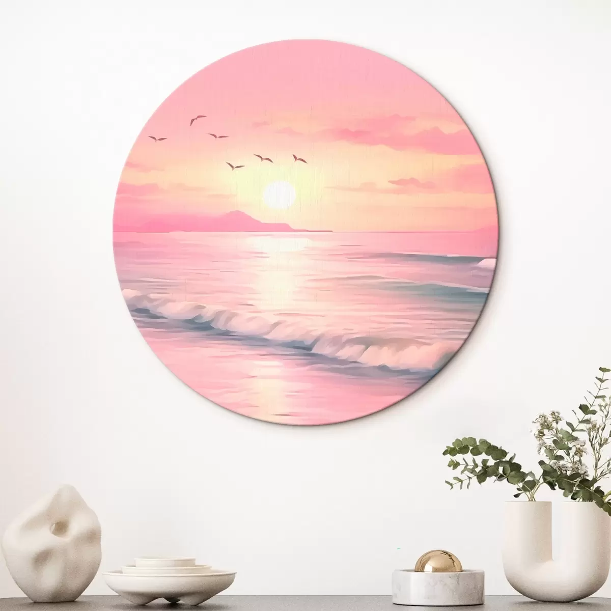 Okrúhle obrazy Ružový západ slnka nad morom r45955