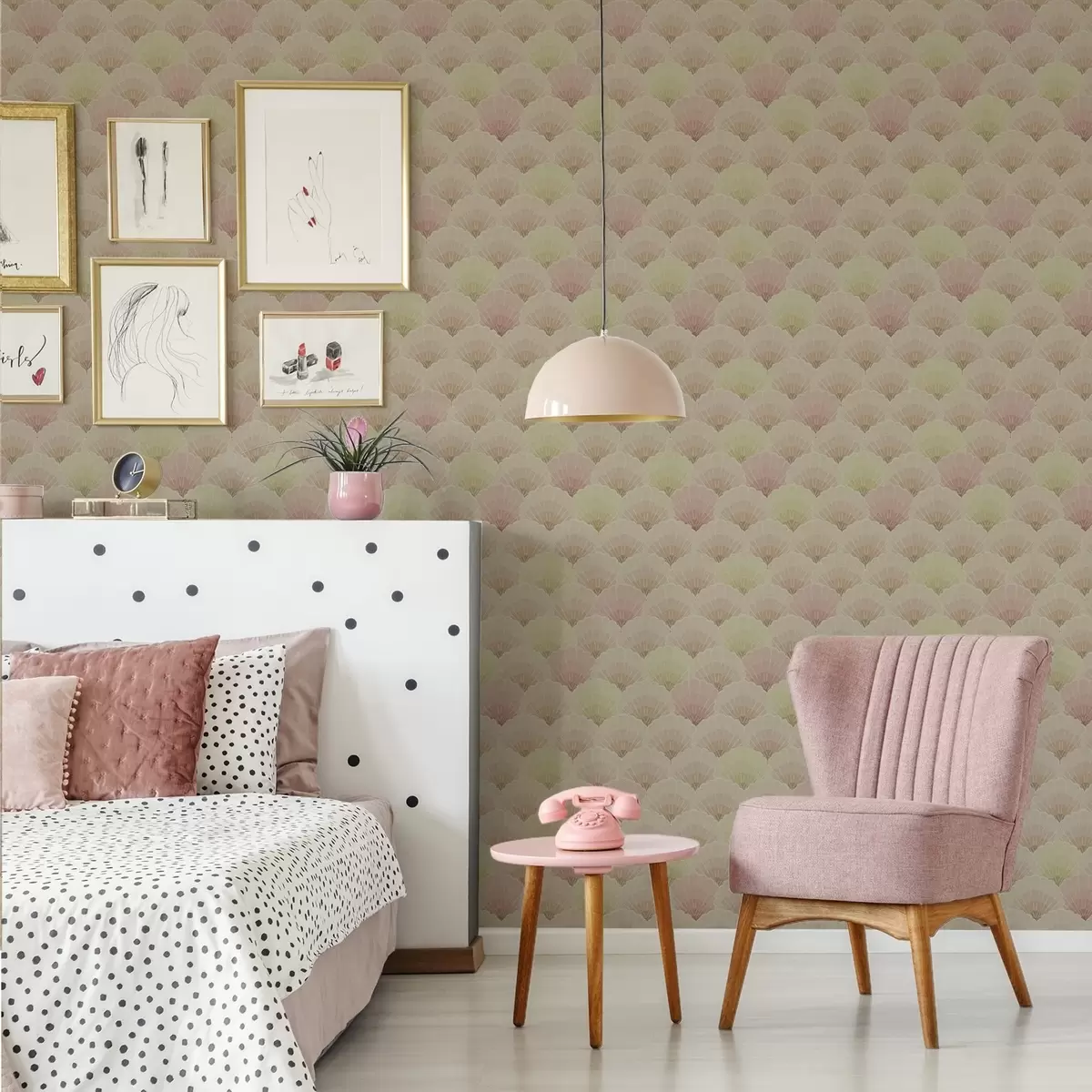 Tapety Art Deco mušle v pastelových farbách — rytmický vzor a00493