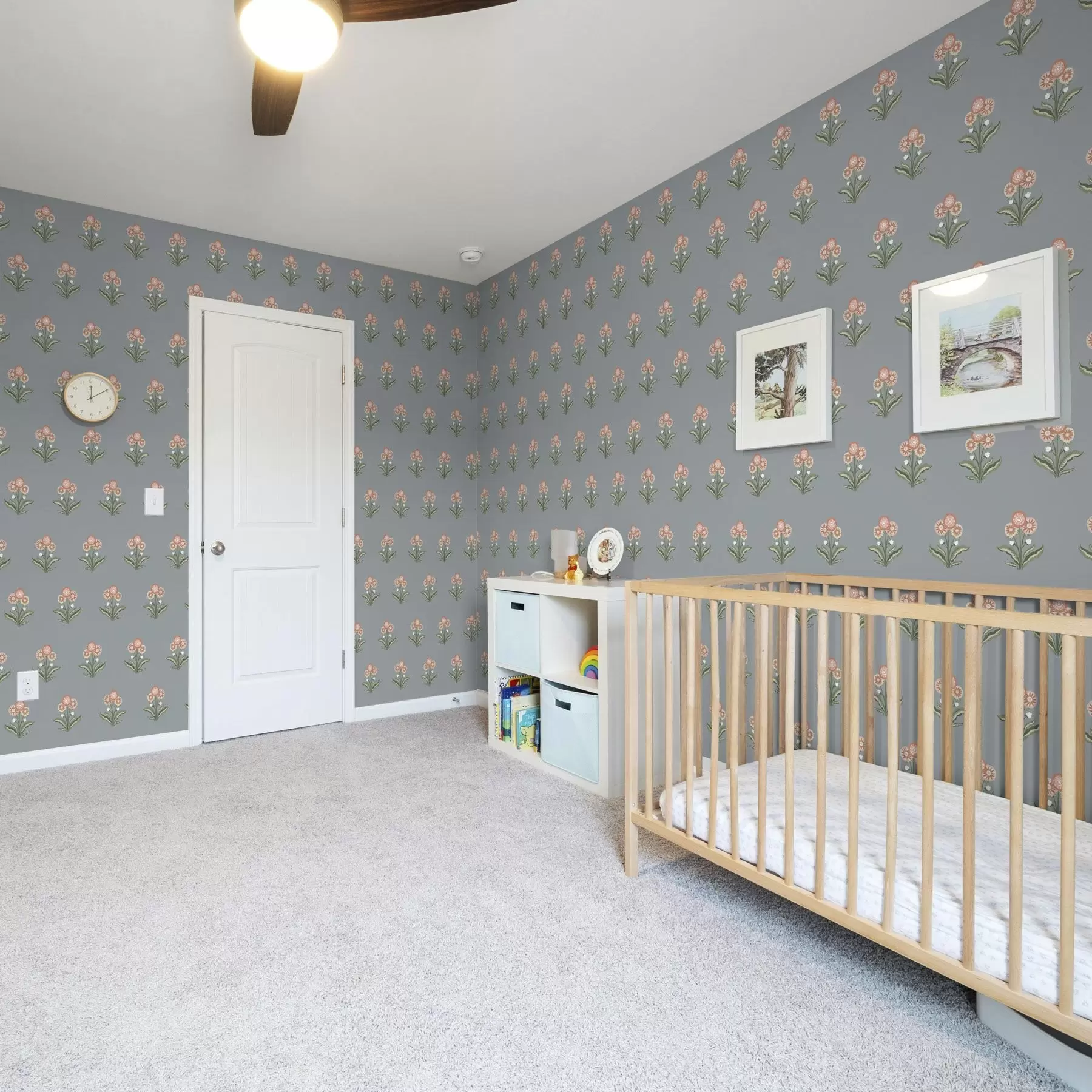 Fototapety Štylizované kvety na šedo-modrom pozadí, teplá paleta a00494