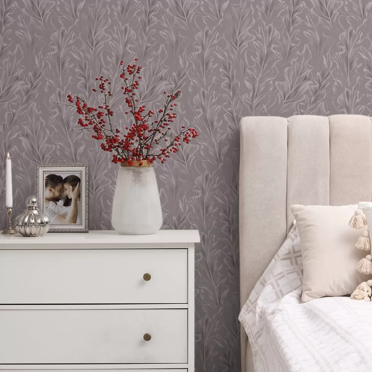 Tapety Vlniace sa listnaté vlny v zaprášenej ružovo-béžovej palete a00495