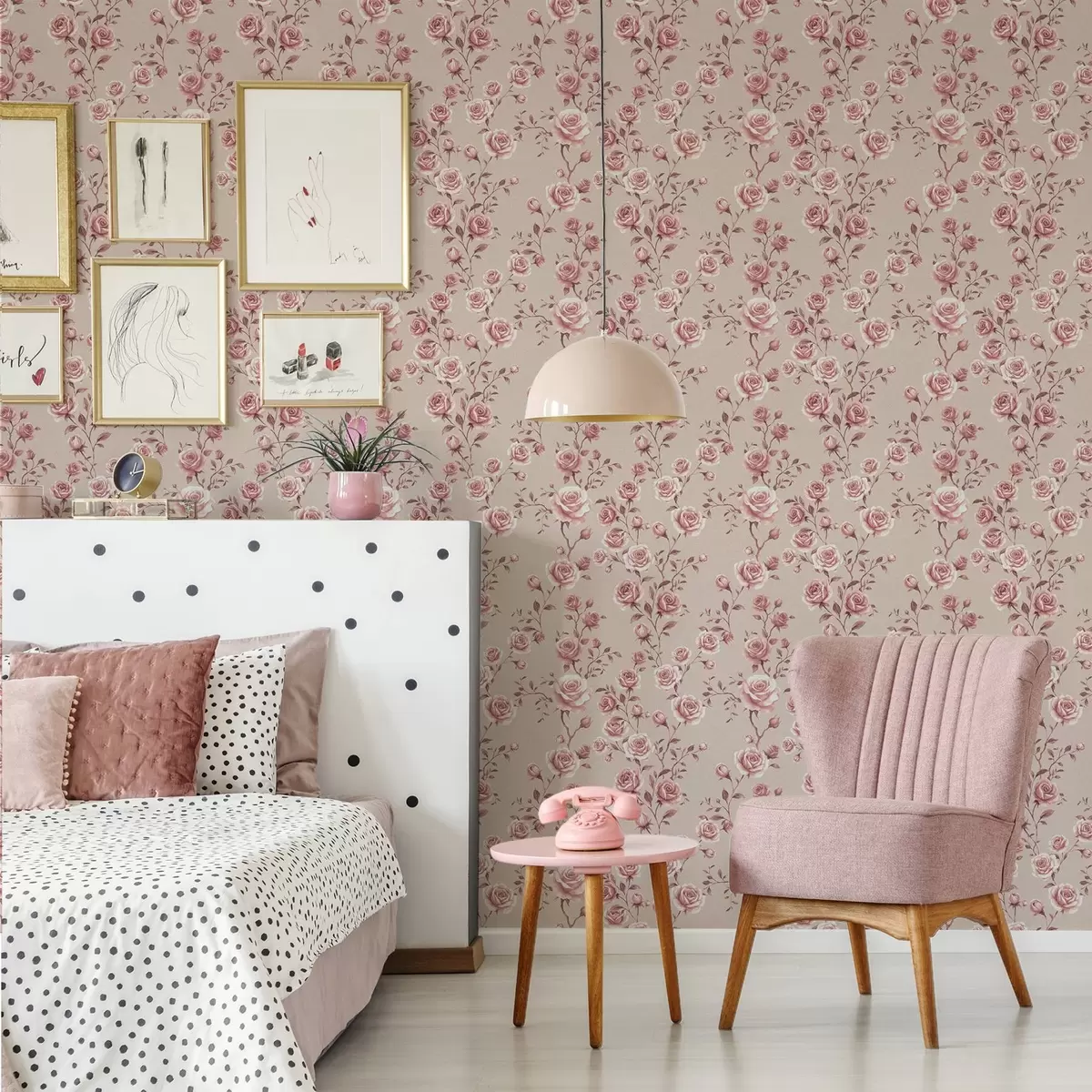 Tapety Pudrové ruže na béžovom podklade — vintage vzor a00497