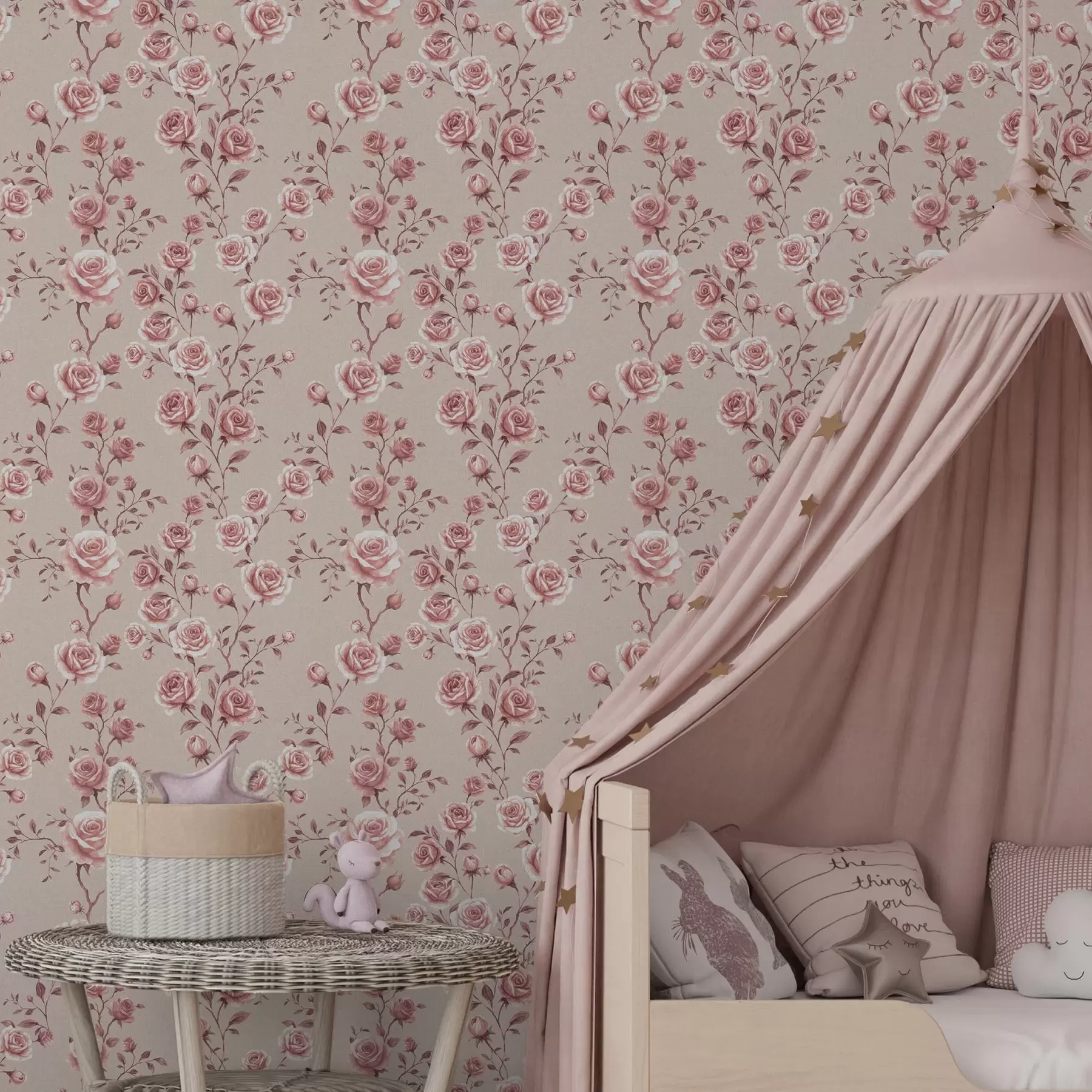 Fototapety Pudrové ruže na béžovom podklade — vintage vzor a00497