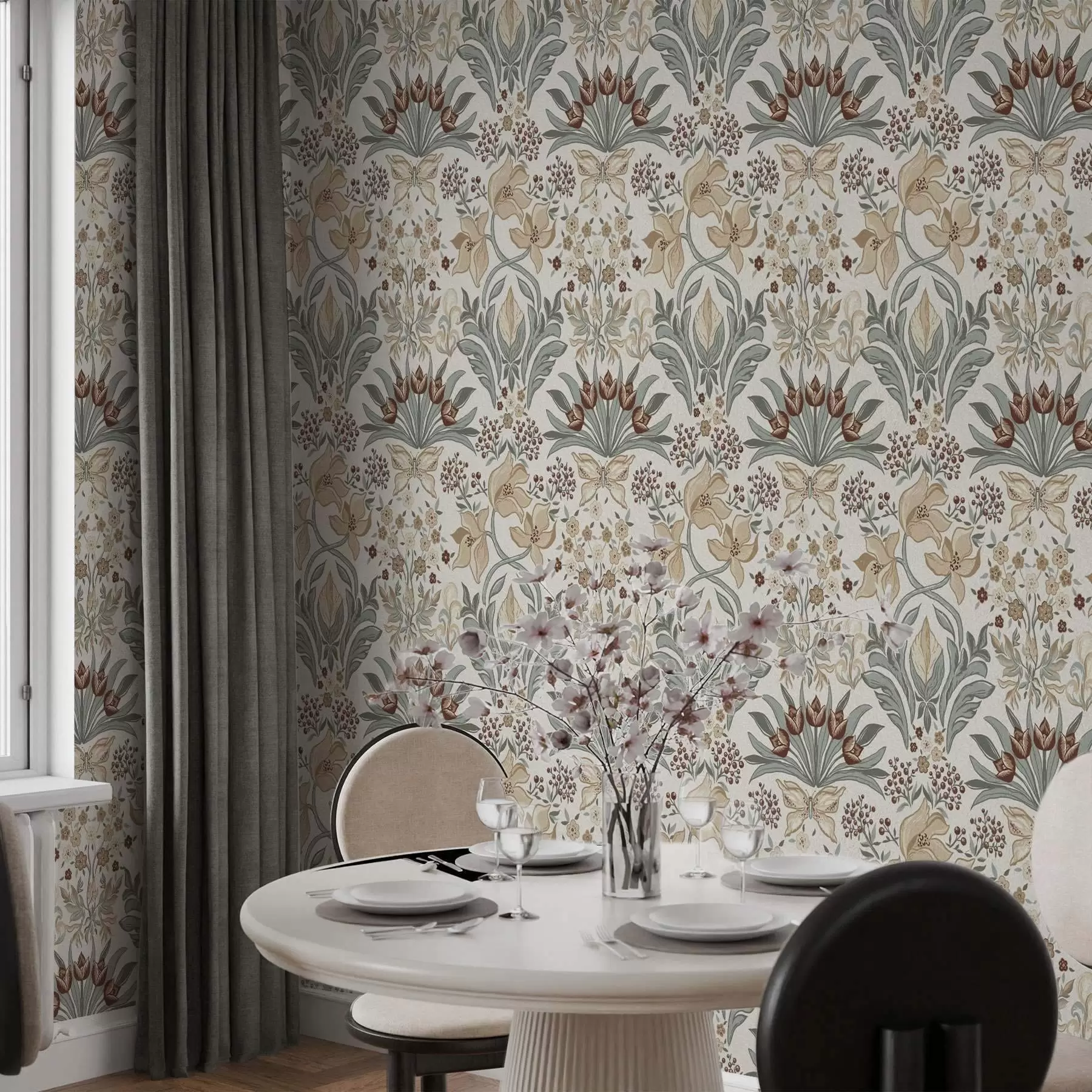 Fototapety Dekoratívne ľalie a motýľ na smotanovom pozadí a00500