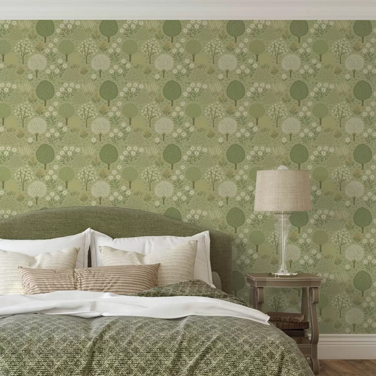 Tapety Detská zelená záhrada: stromy, kvety a pšenica a00586