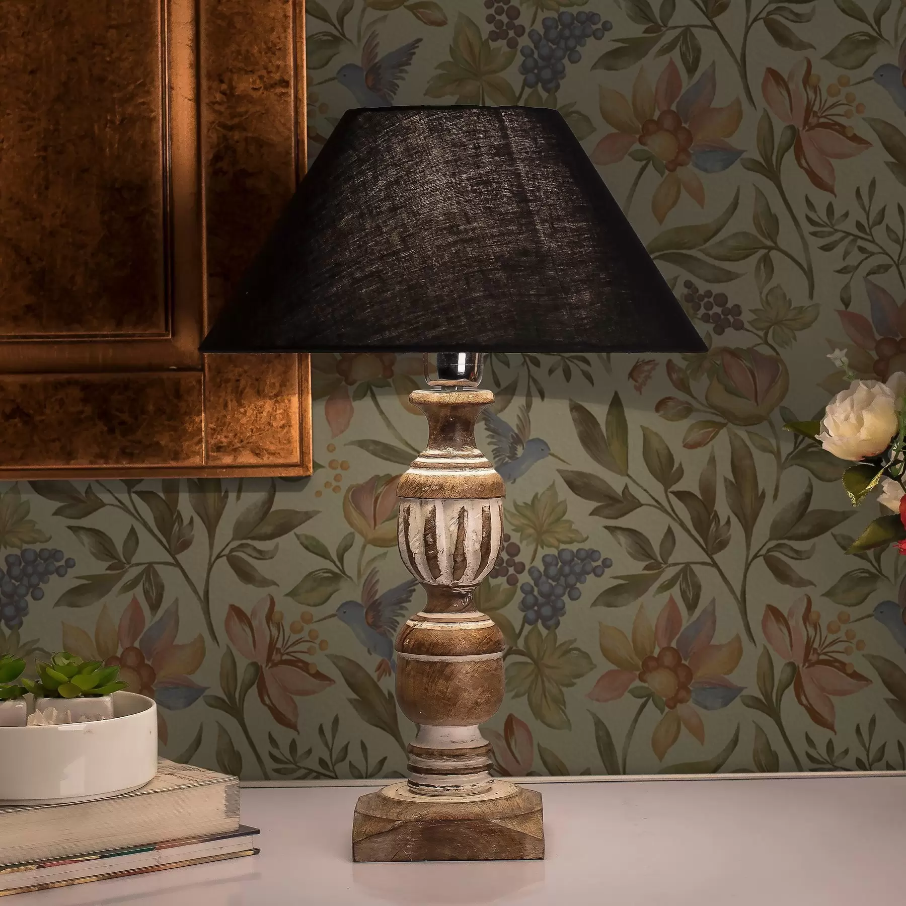 Fototapety Vintage kvety a vtáky s hrozienkami na olivovom pozadí a00594