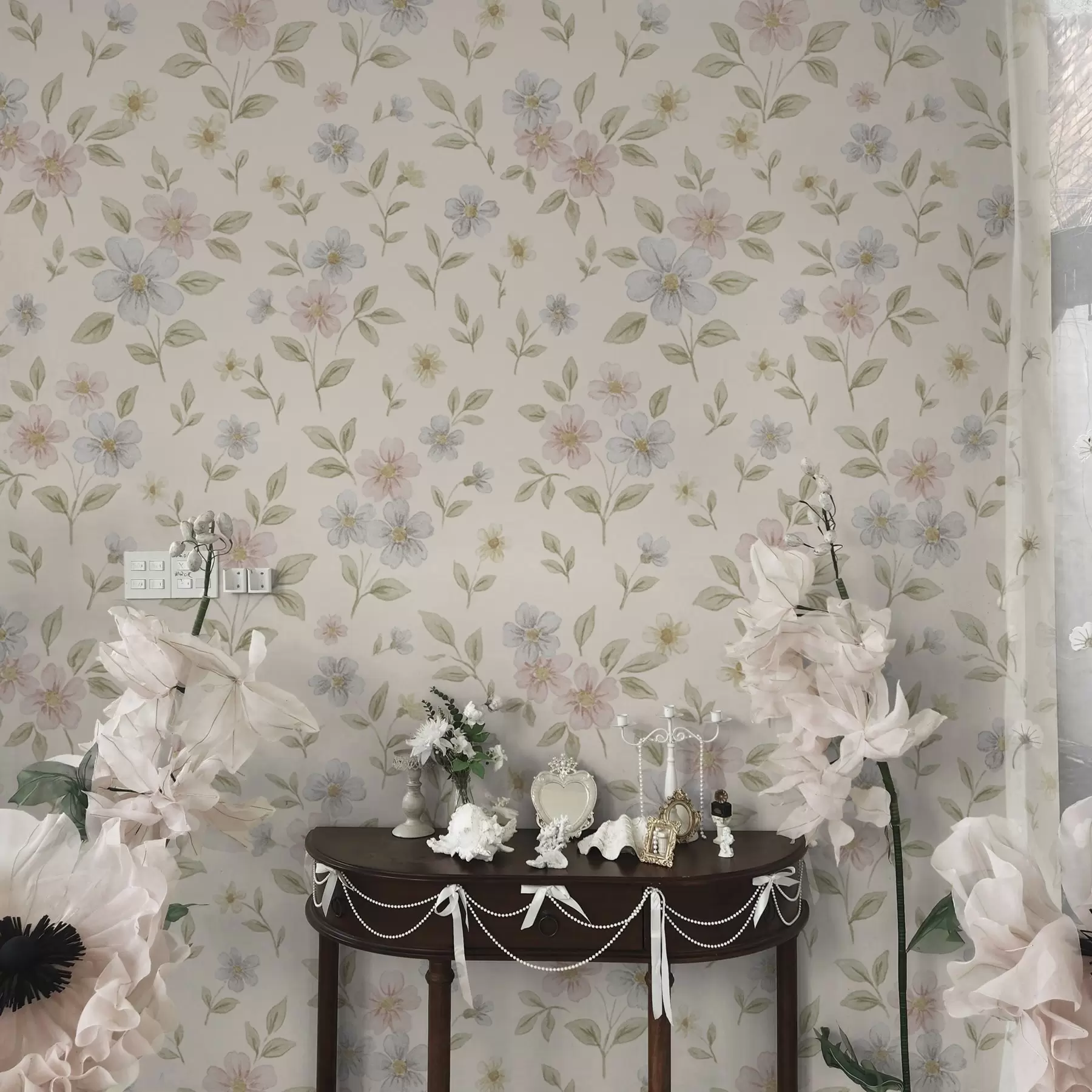 Fototapety Pastelové lúčne kvety na smotanovom pozadí a00596