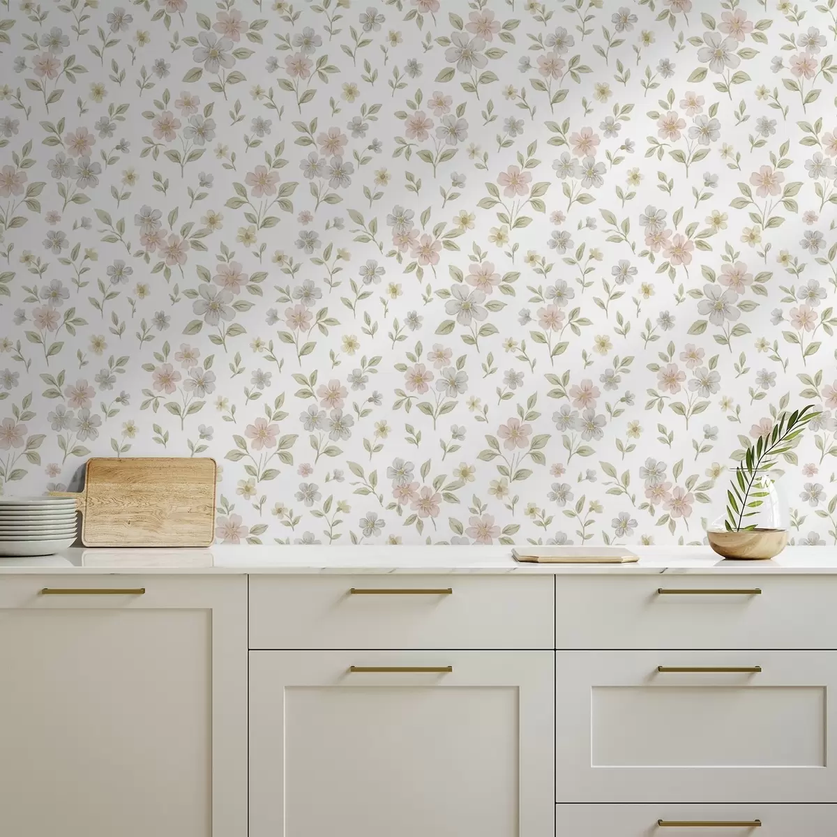 Tapety Malé akvarelové kvety v pastelových farbách na bielom pozadí a00596v1