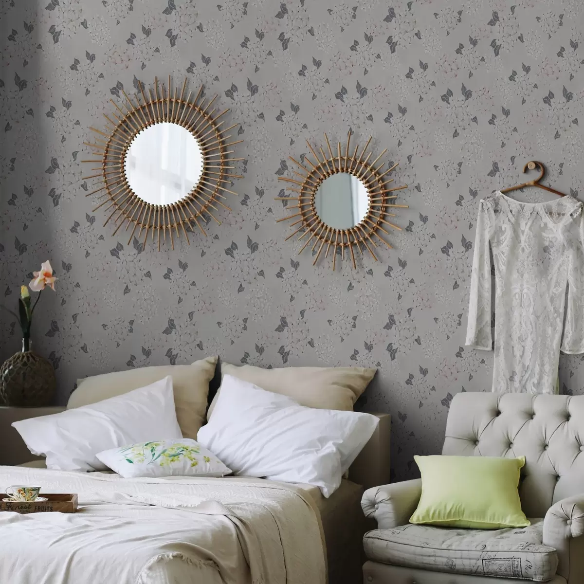 Tapety Vzdušné kvety na svetlom pozadí, jemné ružovo-šedé tóny a00600