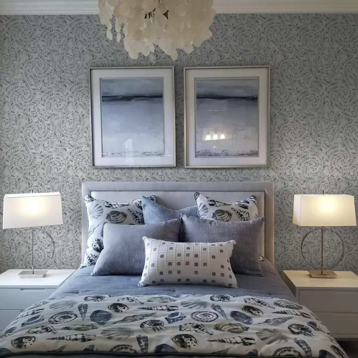 Tapety Spirálovité listy v modro-šedo-zelenej farebnej palete a00602