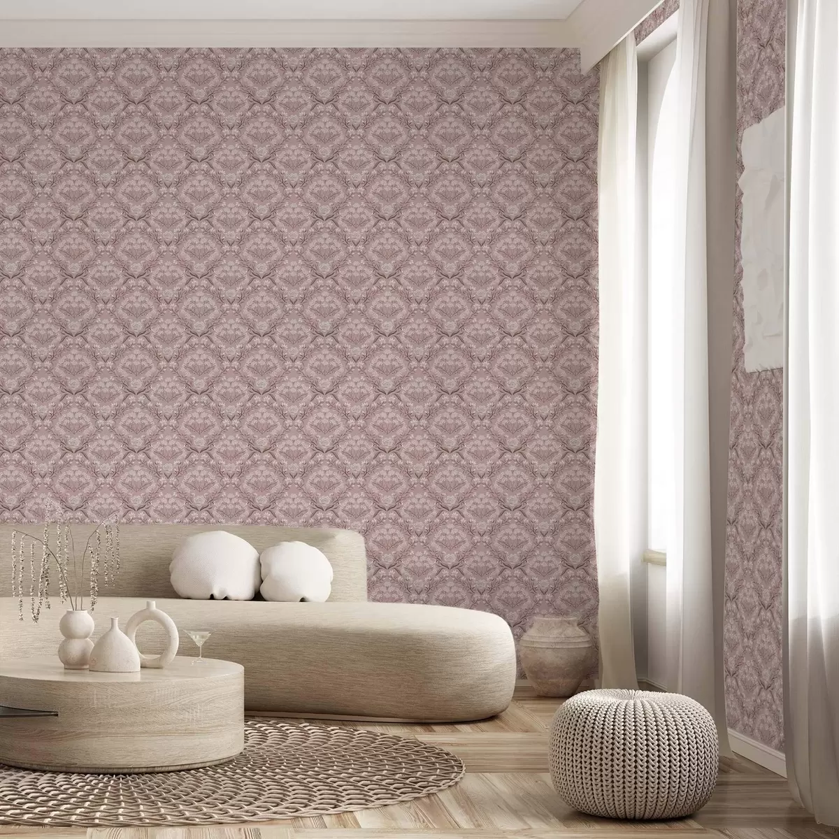 Tapety Ružový damask: pivonky, snežienky a čipkované zhluky a00603