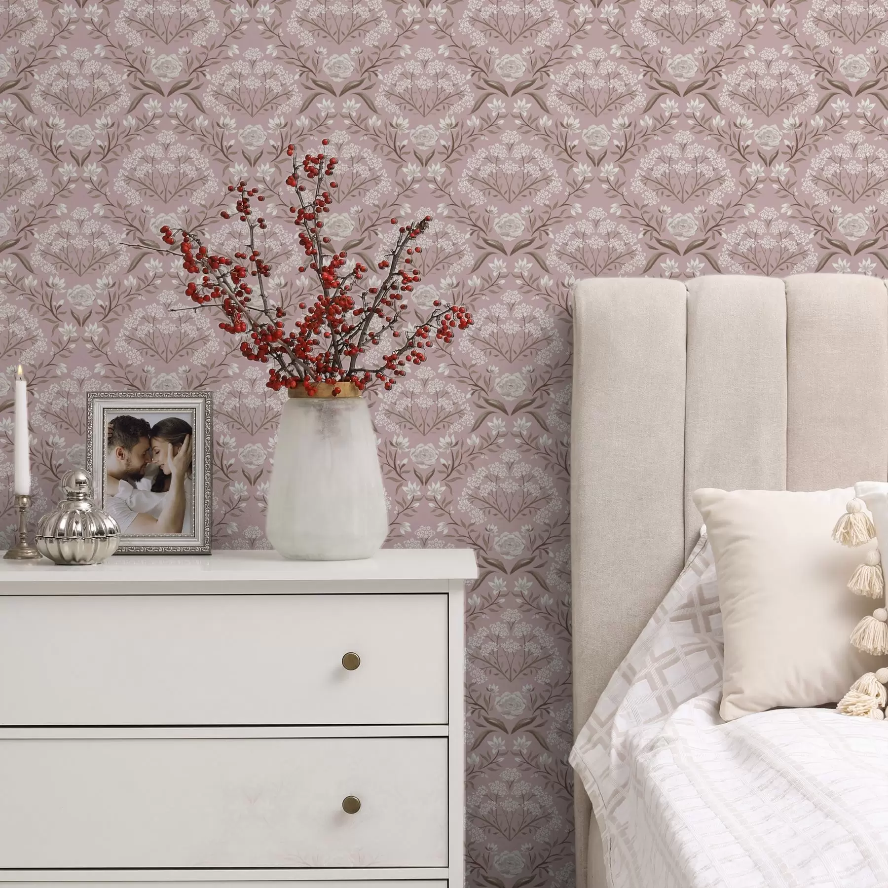 Fototapety Ružový damask: pivonky, snežienky a čipkované zhluky a00603