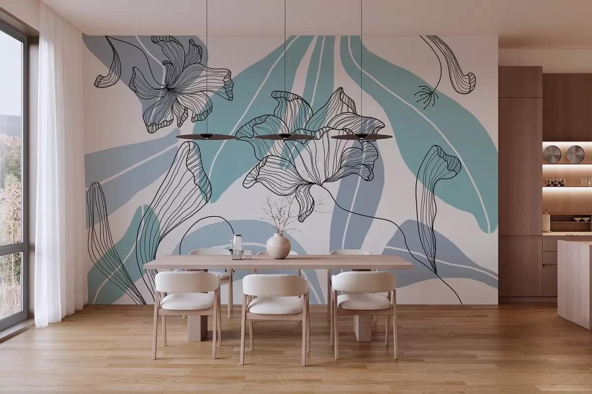 Fototapety abstraktné listy a kvety v modrých odtieňoch w04499v2 - Uwalls.sk Fototapety abstraktné listy a kvety v modrých odtieňoch w04499v2