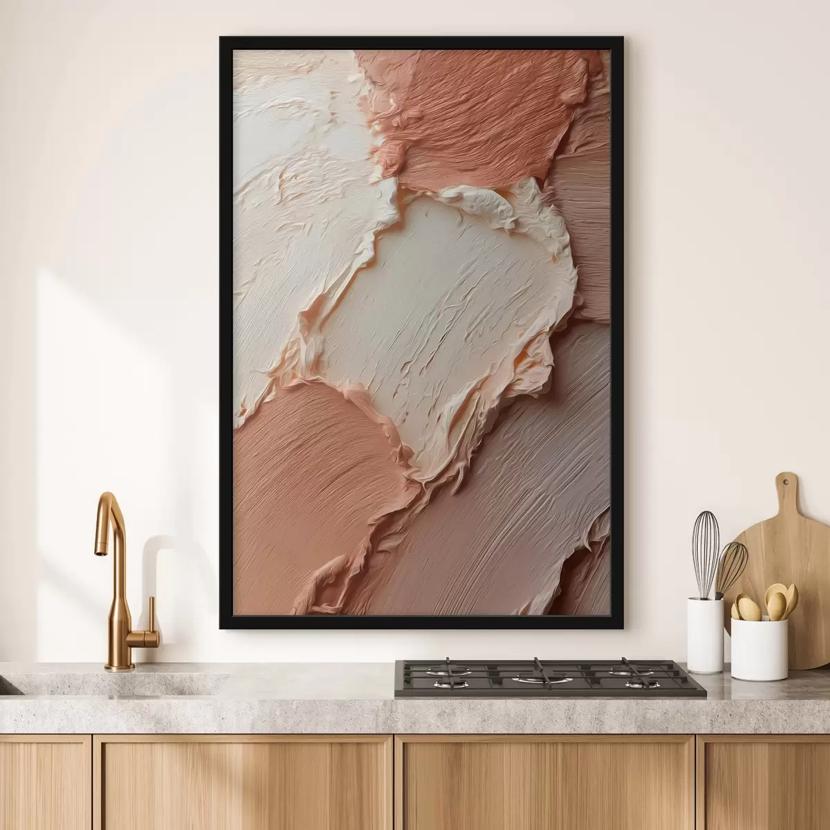 Plagáty Krémovo-broskyňové textúrované ťahy, bohatá impasto technika f45869