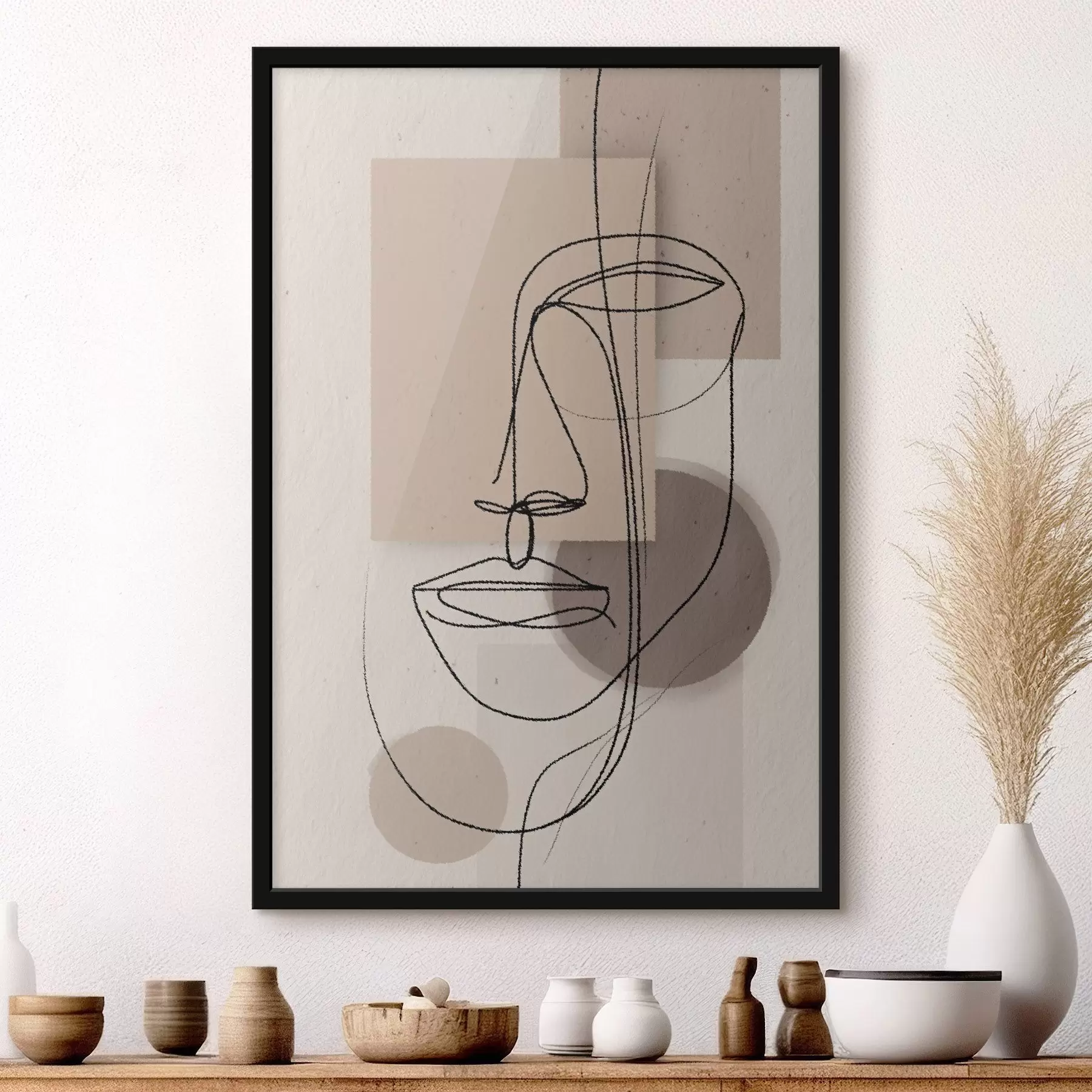 Fototapety Portrét na línii nad béžovými geometrickými tvarmi f45886