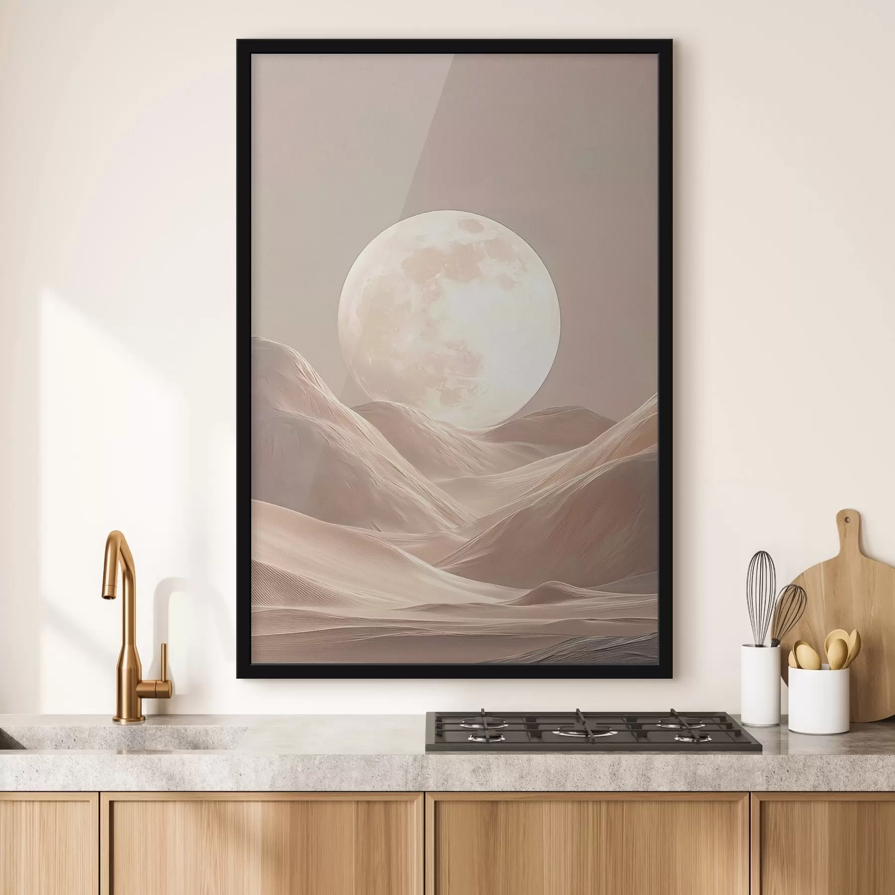 Fototapety Mesiac nad pieskovými dunami v ružových odtieňoch f45892