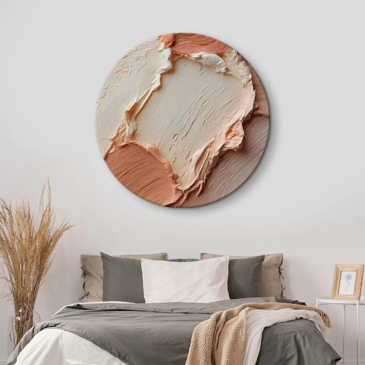 Okrúhle obrazy Krémovo-broskyňové textúrované ťahy, bohatá impasto technika r45869
