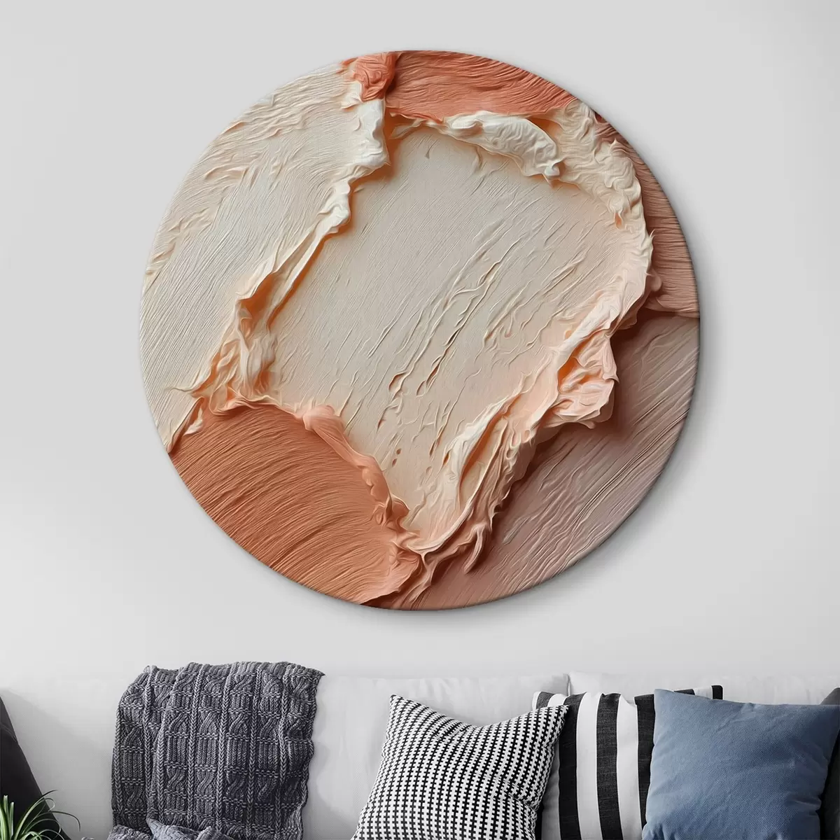 Okrúhle obrazy Krémovo-broskyňové textúrované ťahy, bohatá impasto technika r45869 Okrúhle obrazy Krémovo-broskyňové textúrované ťahy, bohatá impasto technika r45869