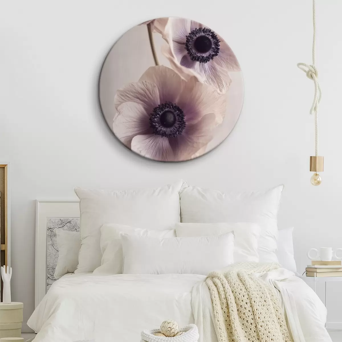 Okrúhle obrazy Jemné sasanky s tmavým stredom, pastelové farby r45875