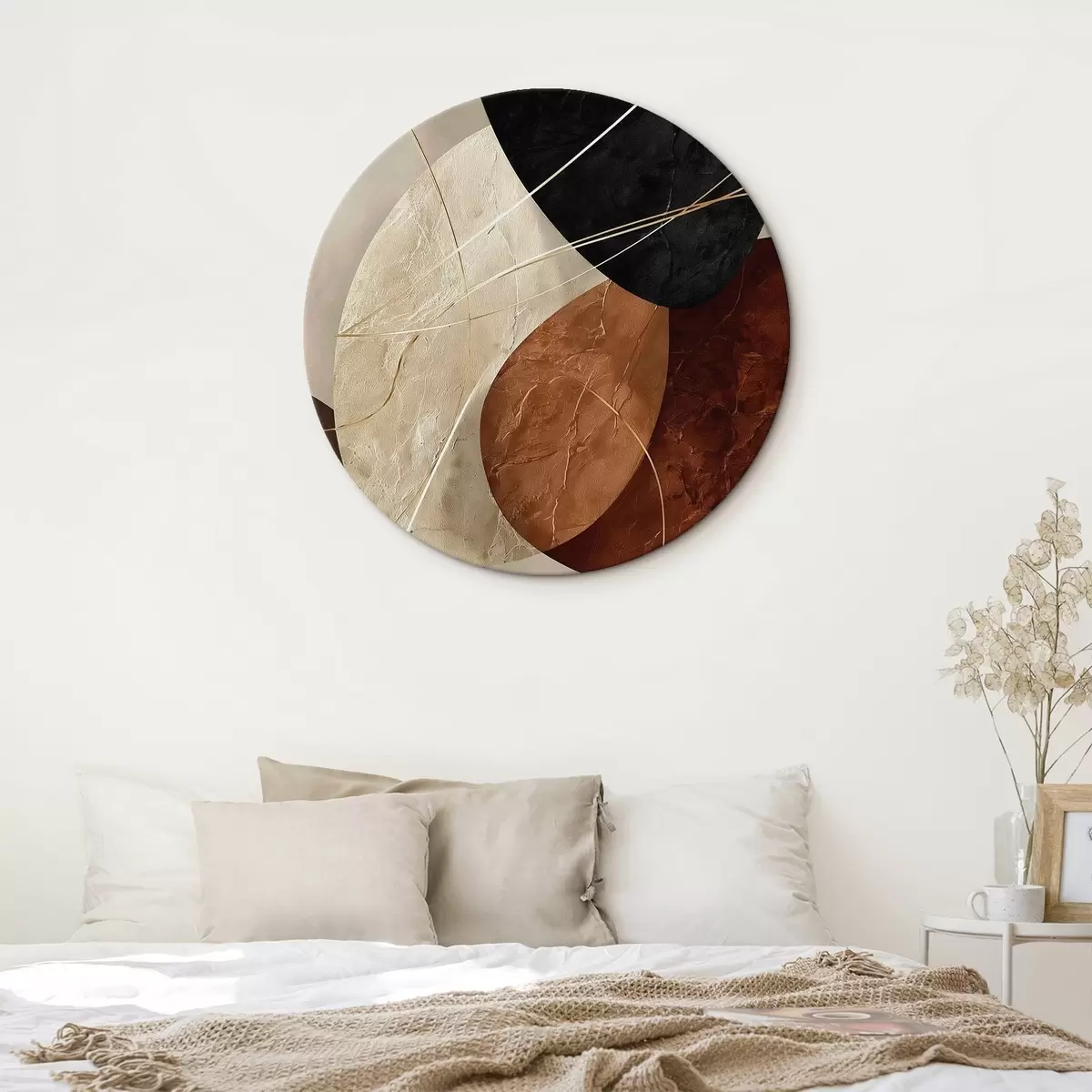 Okrúhle obrazy Geometrické ovály v béžovo-karamelovej farebnej palete r45878