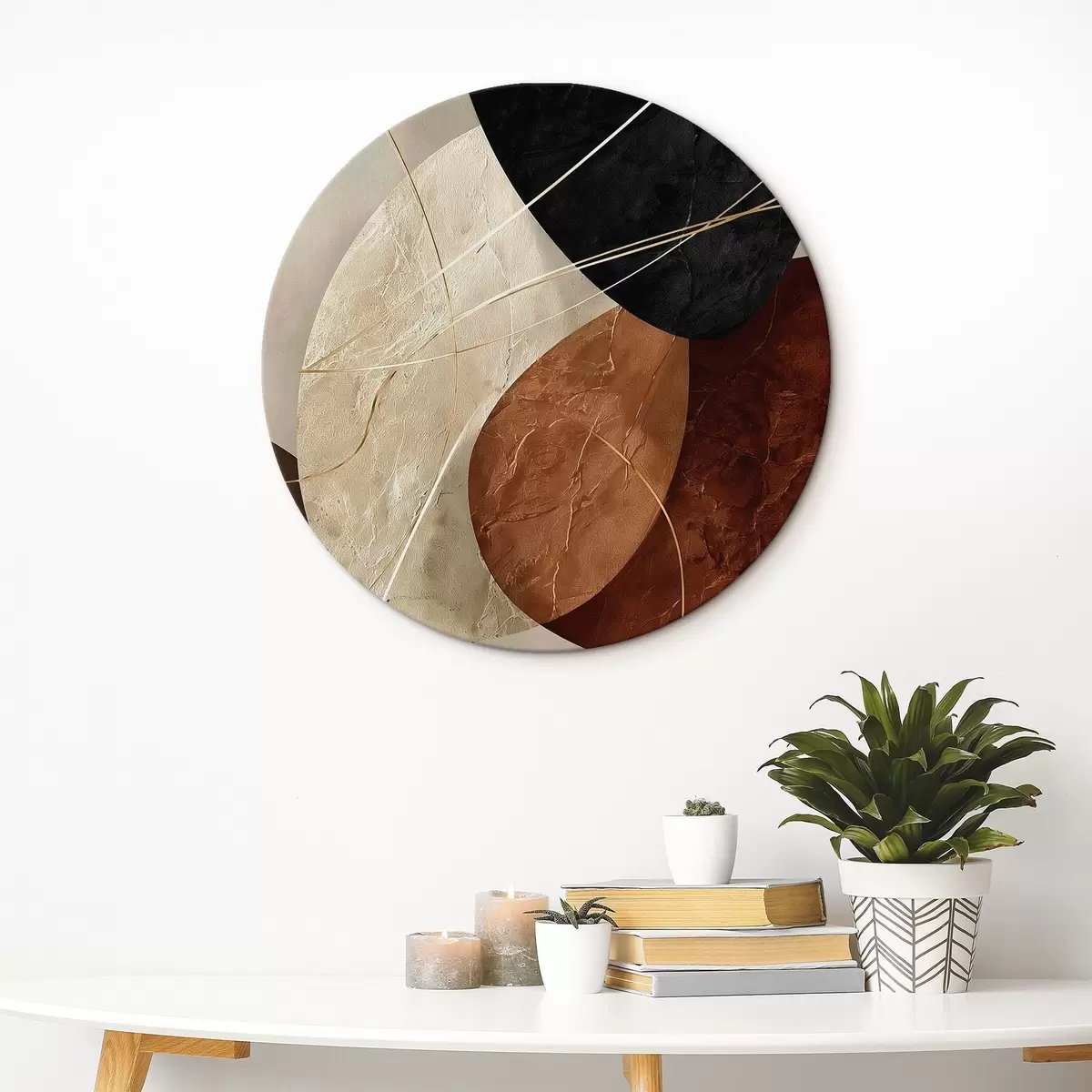 Okrúhle obrazy Geometrické ovály v béžovo-karamelovej farebnej palete r45878 Okrúhle obrazy Geometrické ovály v béžovo-karamelovej farebnej palete r45878